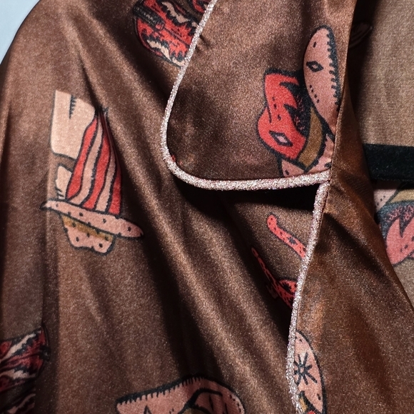 NWT Midnight Bakery Silky Cowgirl Print Button Front Top Chapel Roan Horse, sz L - Picture 9 of 9